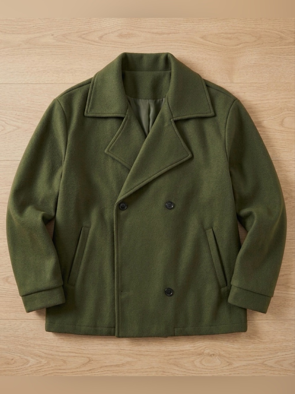 Classic Double-Breasted Peacoat in Olive Green